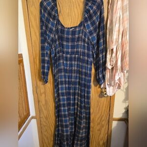 Terra & Sky Navy and Cream Plaid Maxi Dress 3x